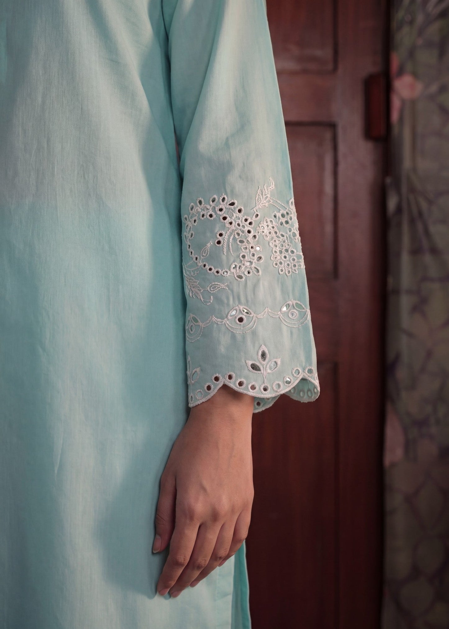 Ladies Embroidered Light Cyan Kurta Set Online in UK USA Canada
