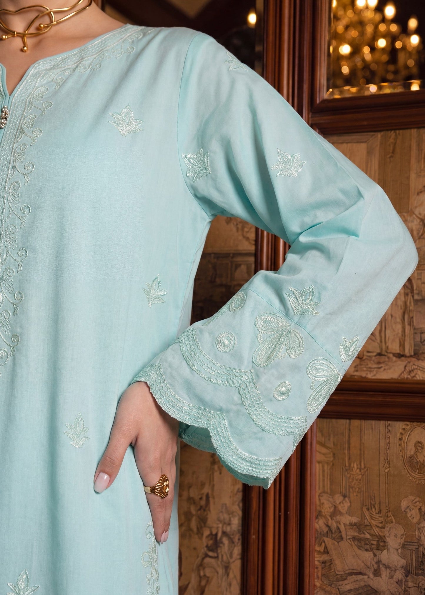 Ladies Embroidered Light Cyan Shalwar Kameez Online in UK USA Canada