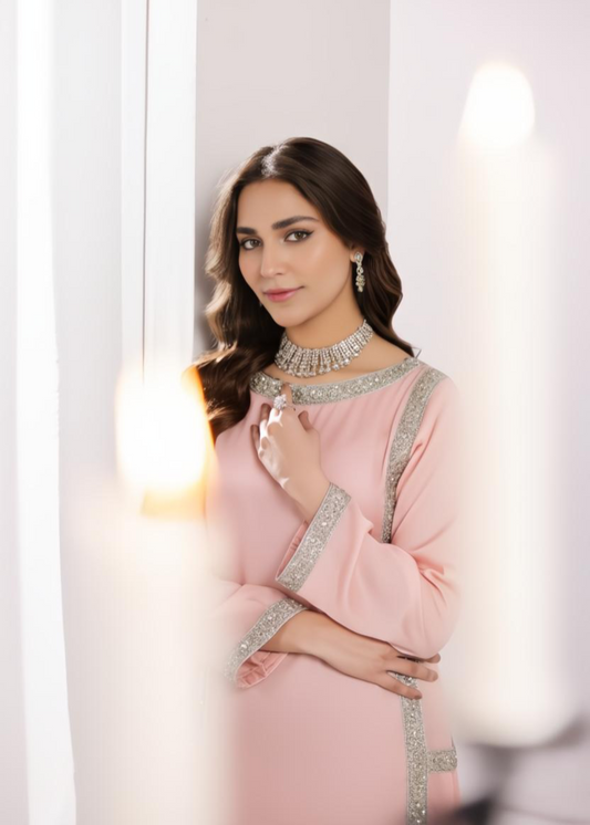 Ladies Embroidered Light Pink Kurta Set Online in UK USA Canada