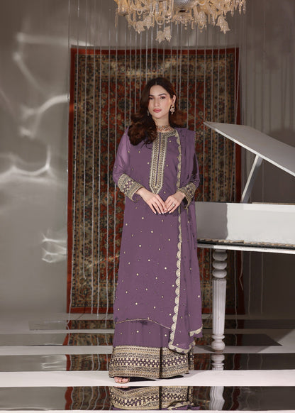 Ladies Embroidered Lilac Chiffon Lehenga Set Online in UK USA Canada