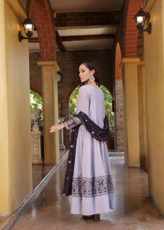 Ladies Embroidered Lilac Chiffon Shalwar Kameez Online in UK USA Canada