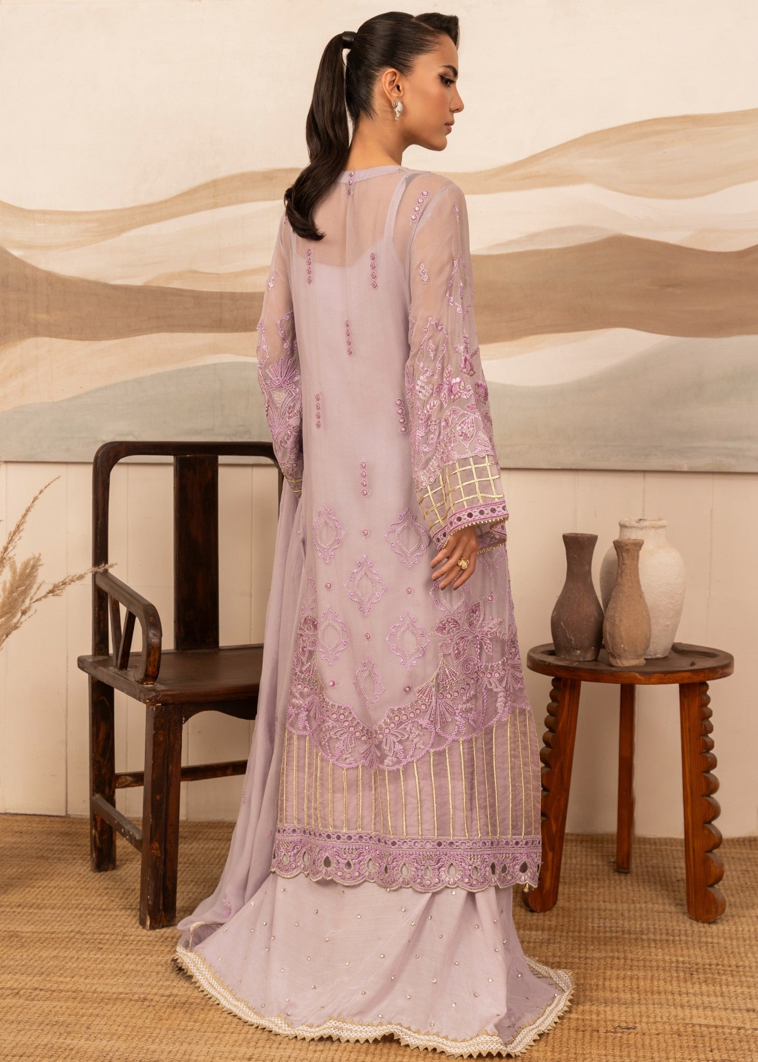 Ladies Embroidered Lilac Georgette Salwar Kameez Online in UK USA Canada