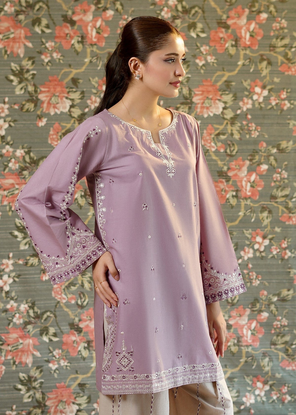 Ladies Embroidered Lilac Lawn Shalwar Kameez Online in UK USA Canada