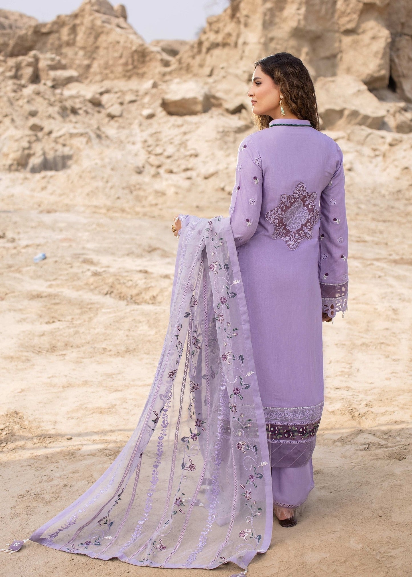 Ladies Embroidered Lilac Organza Dupatta Suit Online in UK USA Canada