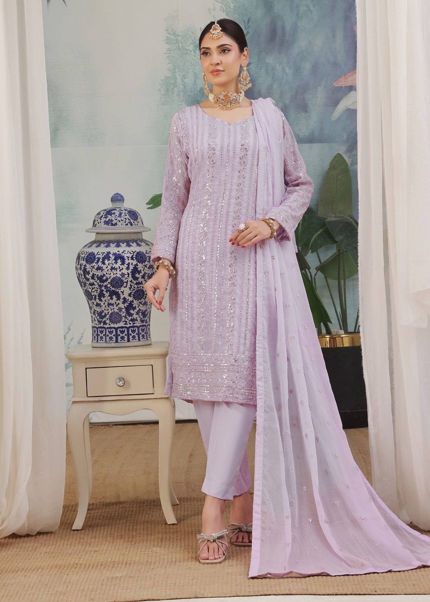 Ladies Embroidered Lilac Shalwar Kameez Online in UK USA Canada