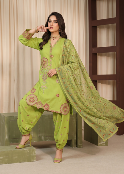 Ladies Embroidered Lime Green Shalwar Kameez Online in UK USA Canada