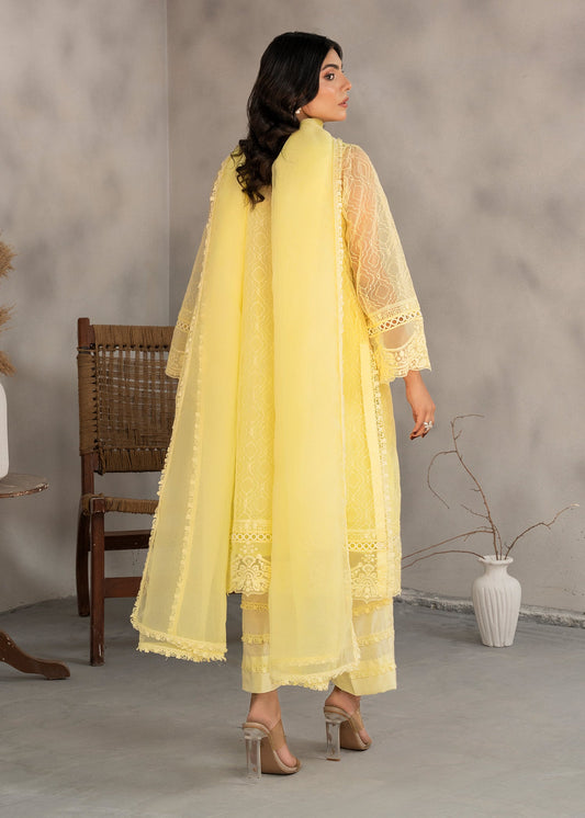 Ladies Embroidered Lime Yellow Organza Shalwar Kameez Online in UK USA Canada