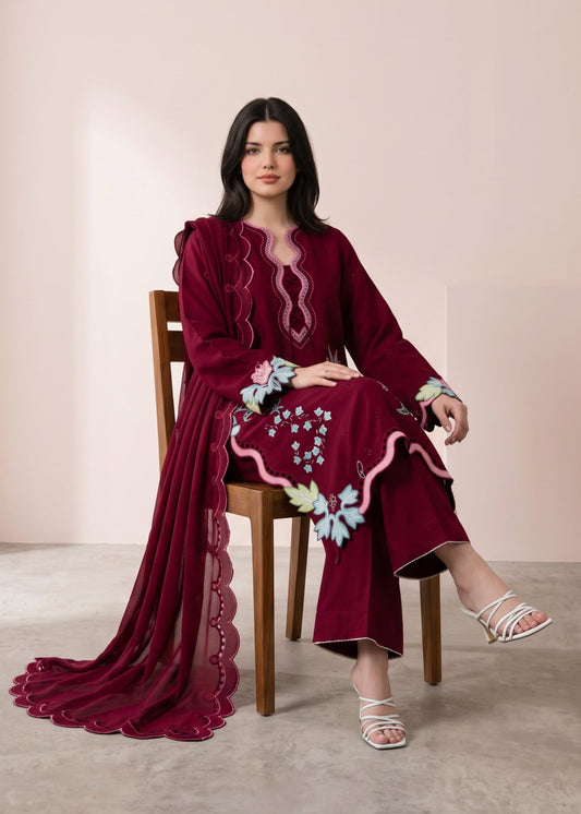 Ladies Embroidered Lipstick Red Shalwar Kameez Online in UK USA Canada