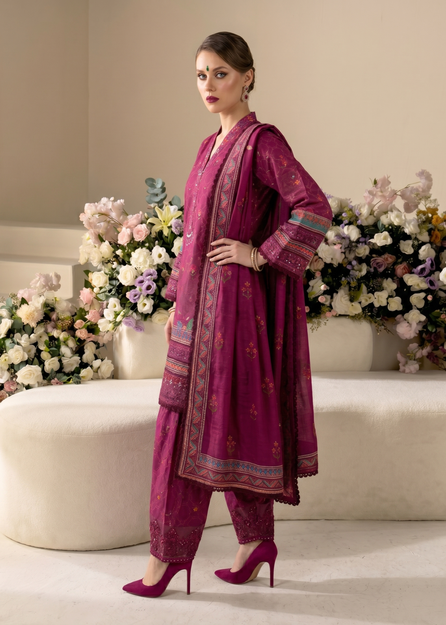 Ladies Embroidered Magenta Farshi Shalwar Salwar Kameez Online in UK USA Canada