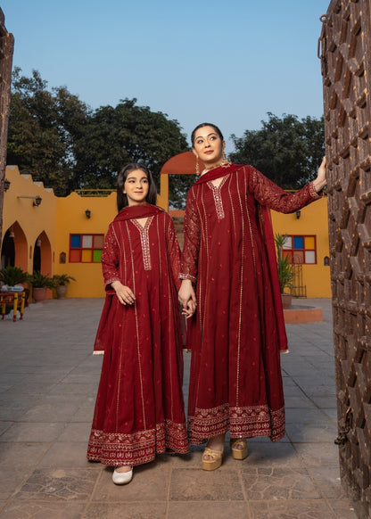 Ladies Embroidered Maroon Chiffon Partywear Outfit Online in UK USA Canada