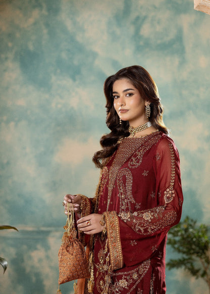 Ladies Embroidered Maroon Chiffon Shalwar Kameez Online in UK USA Canada
