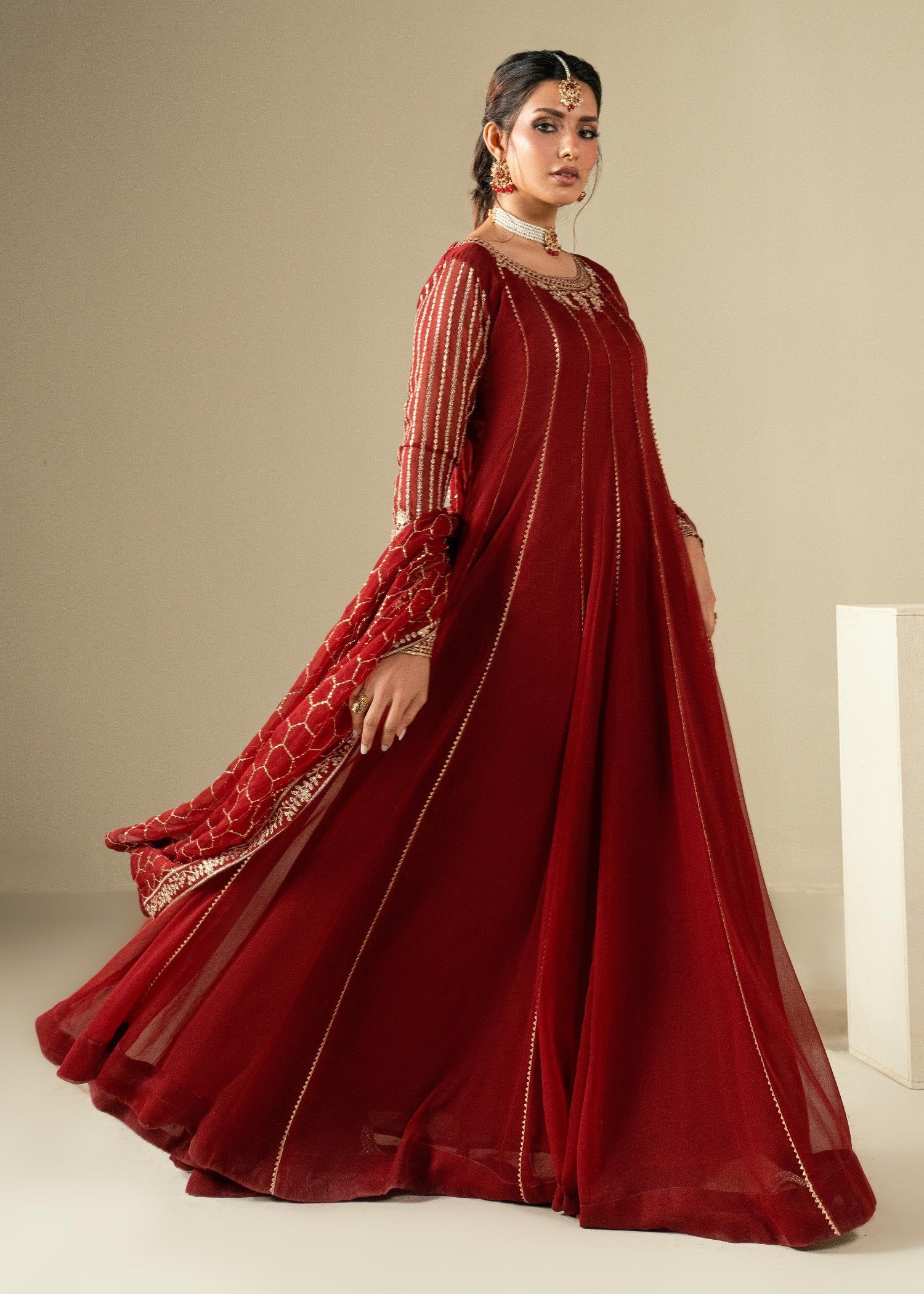 Ladies Embroidered Maroon Chiffon Shalwar Kameez Online in UK USA Canada