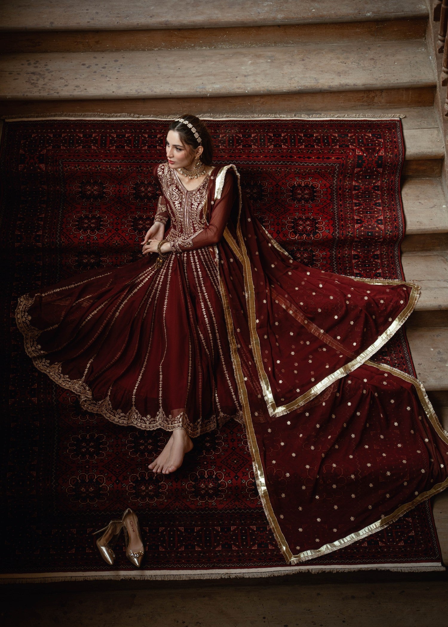 Ladies Embroidered Maroon Chiffon Shalwar Kameez Online in UK USA Canada