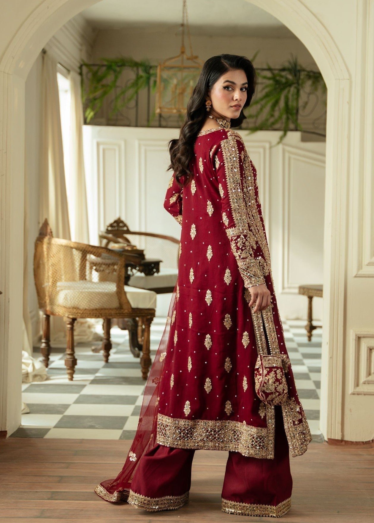 Ladies Embroidered Maroon Chiffon Straight Kurta Suit Online in UK USA Canada