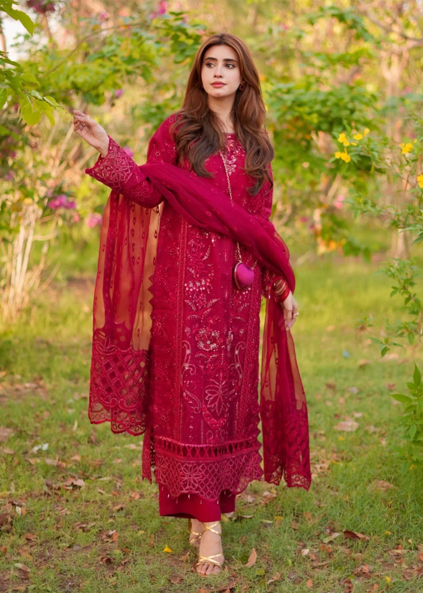 Ladies Embroidered Maroon Festive Wear Suit Online in UK USA Canada