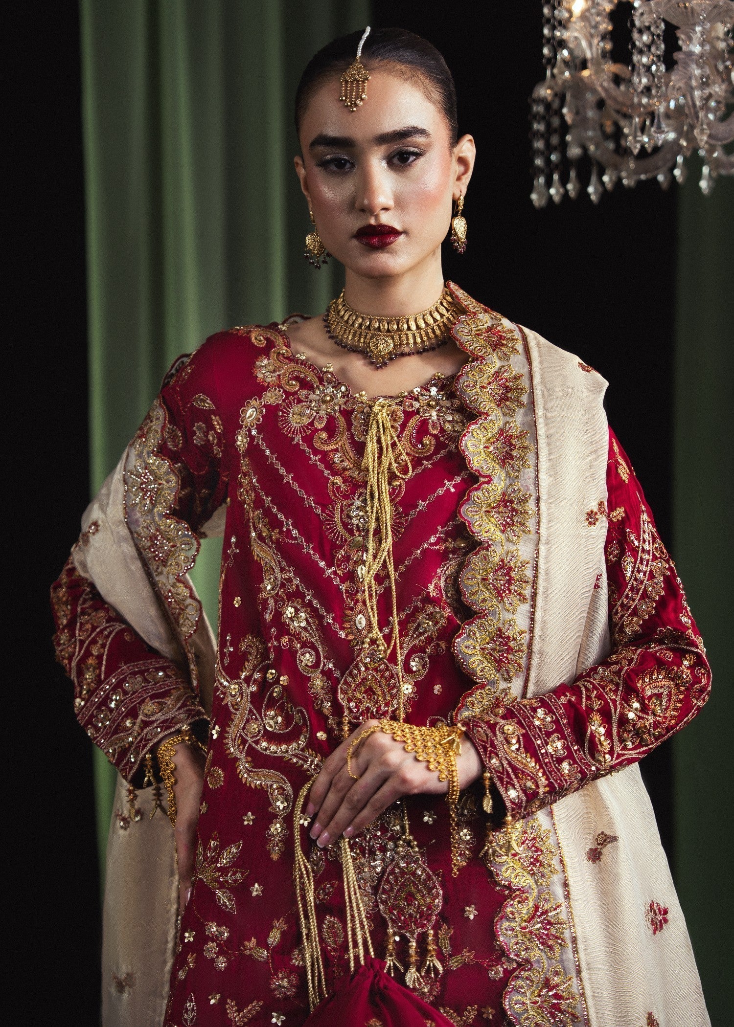 Ladies Embroidered Maroon Jamawar Trouser Suit Online in UK USA Canada