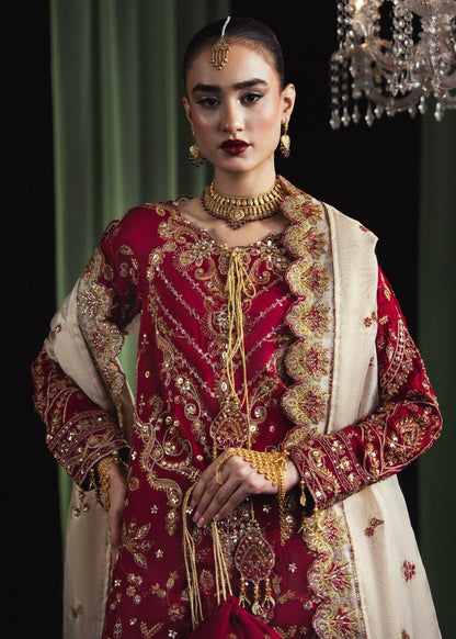 Ladies Embroidered Maroon Jamawar Trouser Suit Online in UK USA Canada