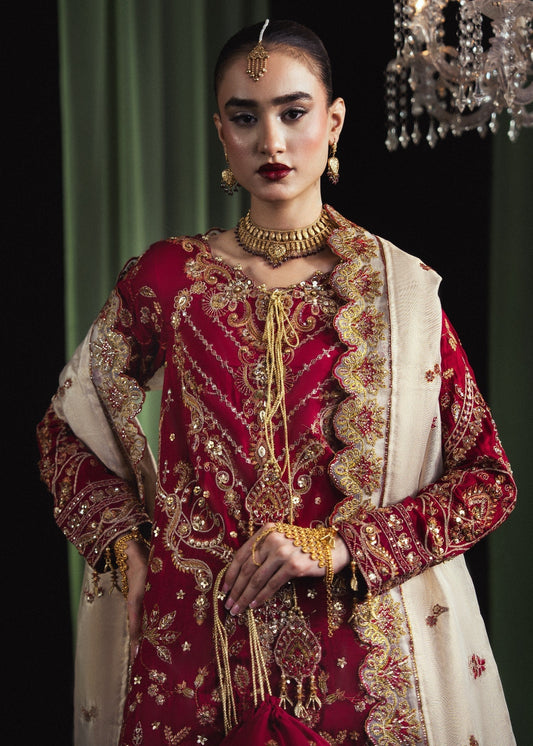 Ladies Embroidered Maroon Jamawar Trouser Suit Online in UK USA Canada