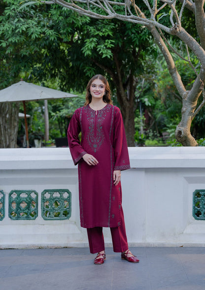 Ladies Embroidered Maroon Khaddar Shalwar Kameez Online in UK USA Canada