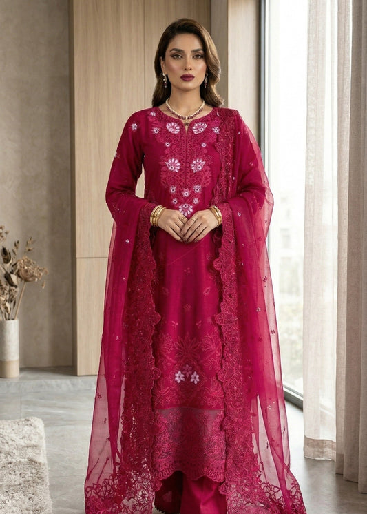 Ladies Embroidered Maroon Lawn Suit Online in UK USA Canada