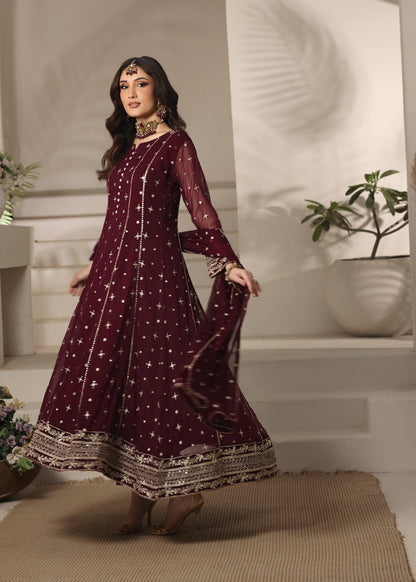 Ladies Embroidered Maroon Pishwas Suit Online in UK USA Canada