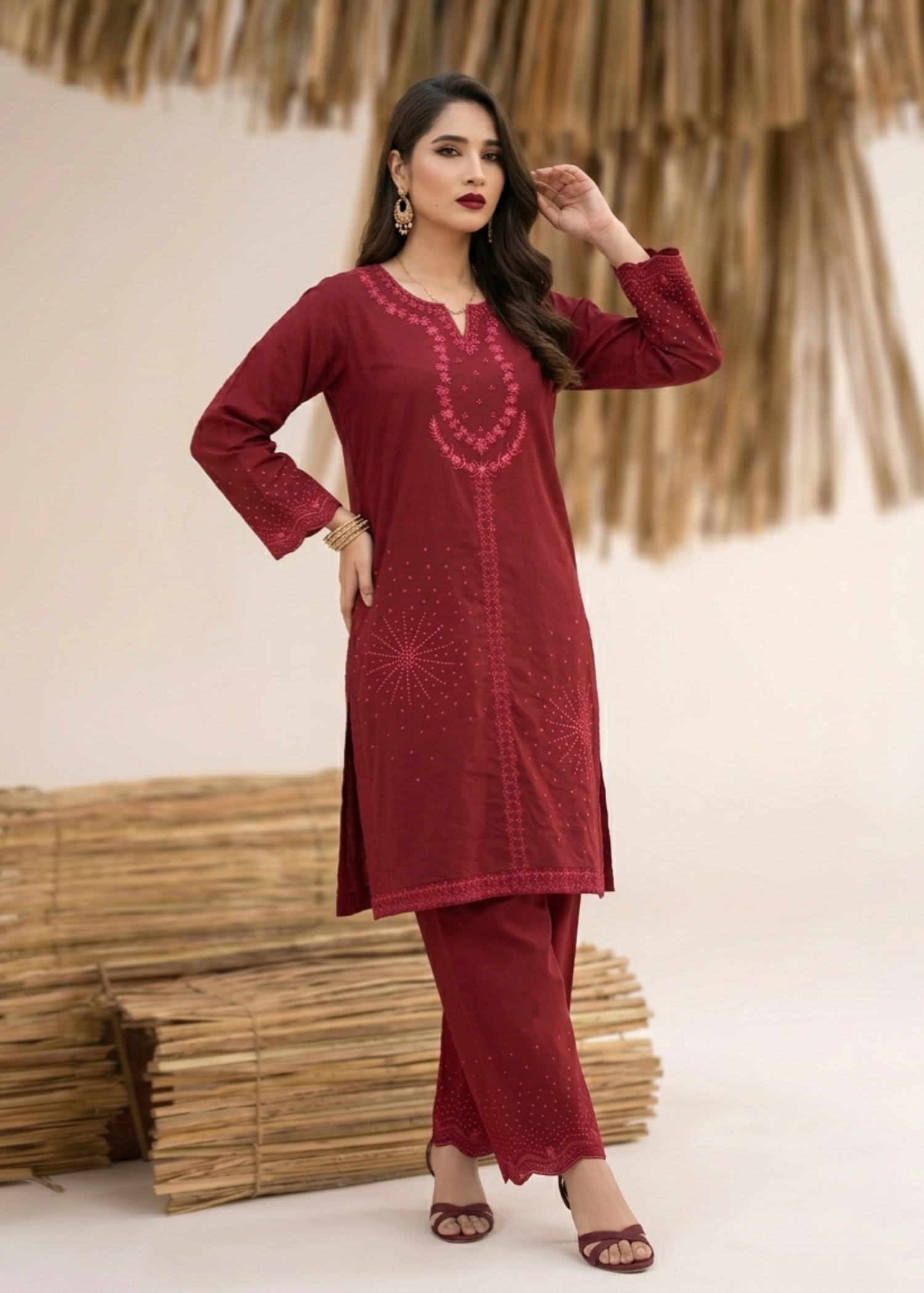 Ladies Embroidered Maroon Shalwar Kameez Online in UK USA Canada
