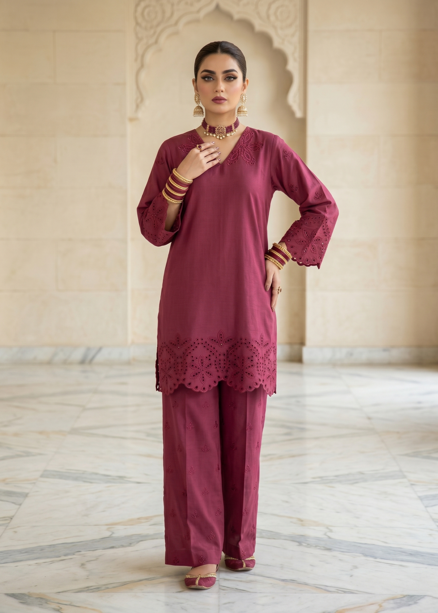 Ladies Embroidered Maroon Shalwar Kameez Online in UK USA Canada
