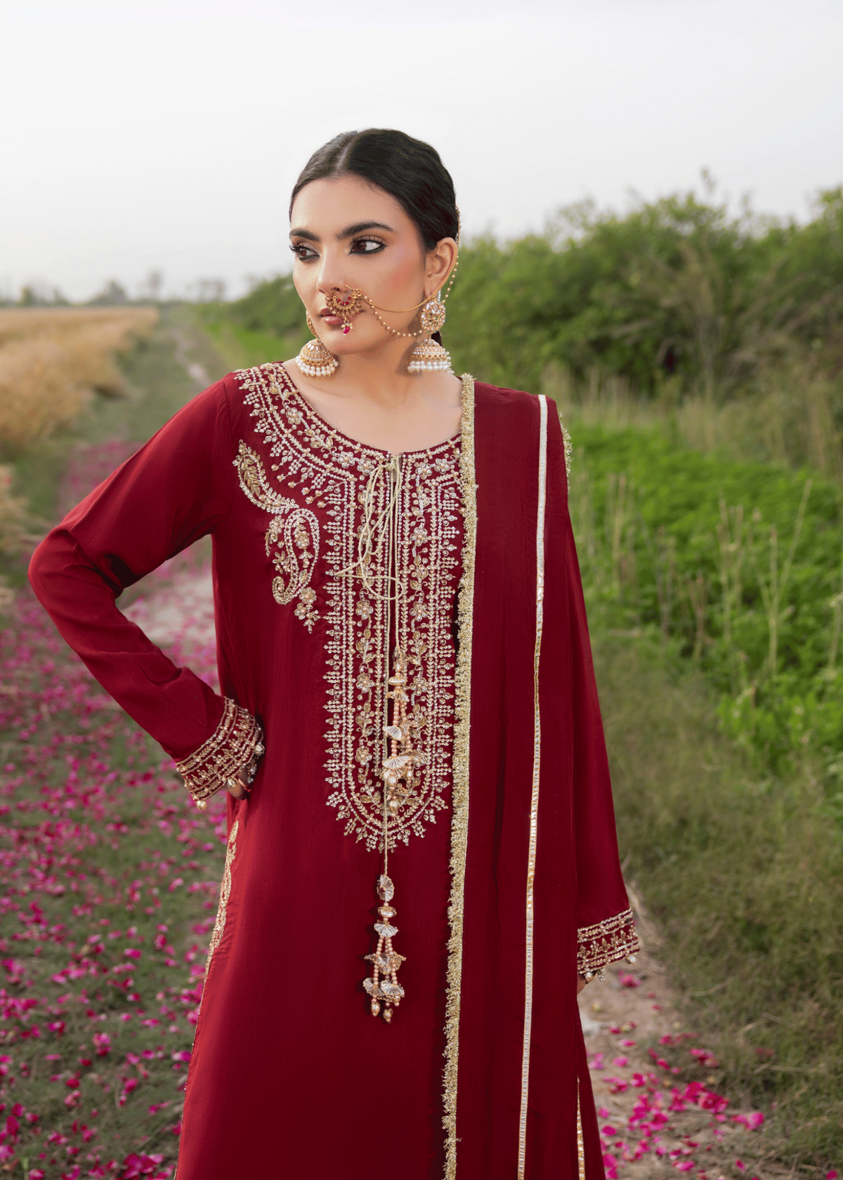 Ladies Embroidered Maroon Sharara Online in UK USA Canada
