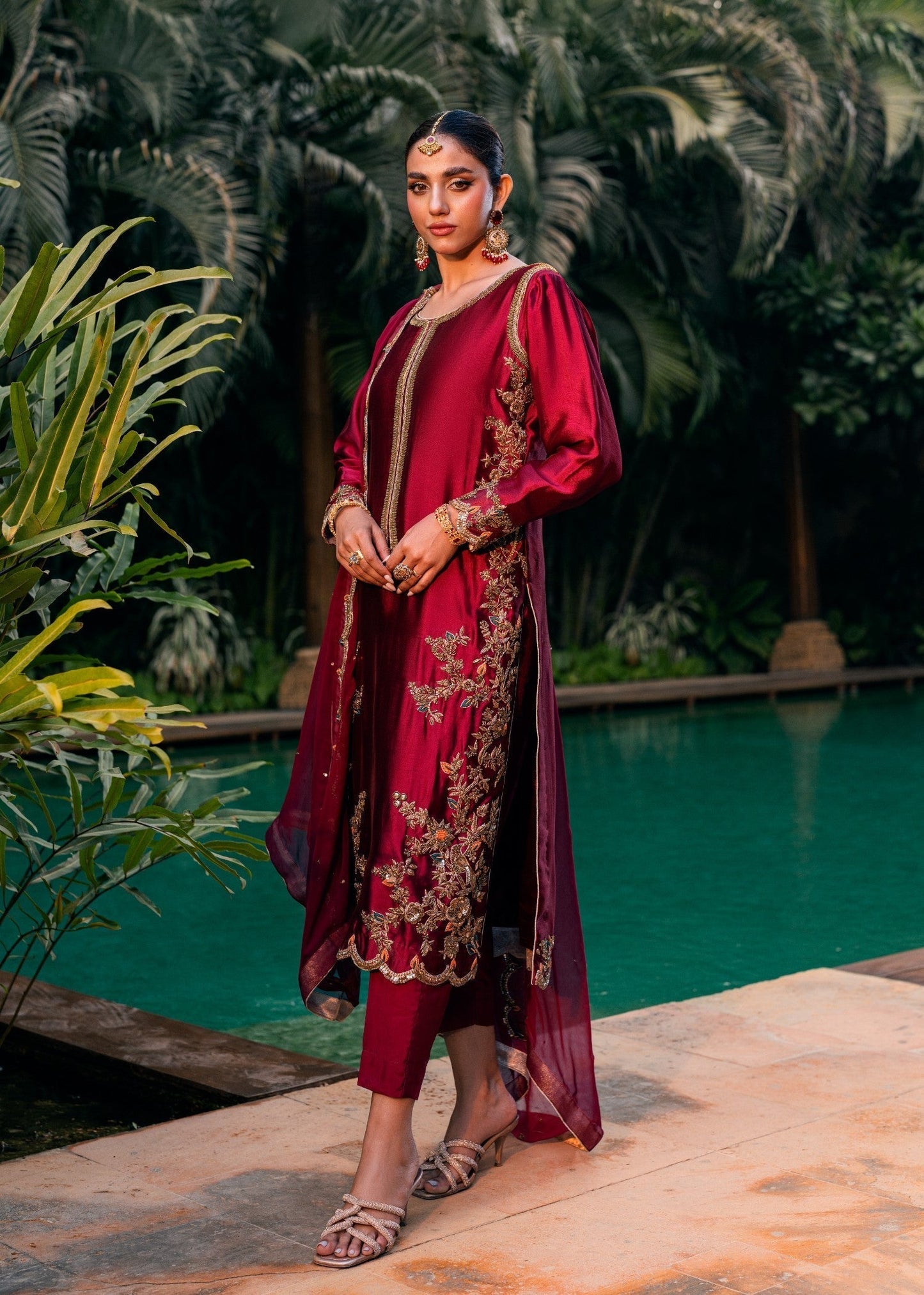 Ladies Embroidered Maroon Viscose Shalwar Kameez Online in UK USA Canada