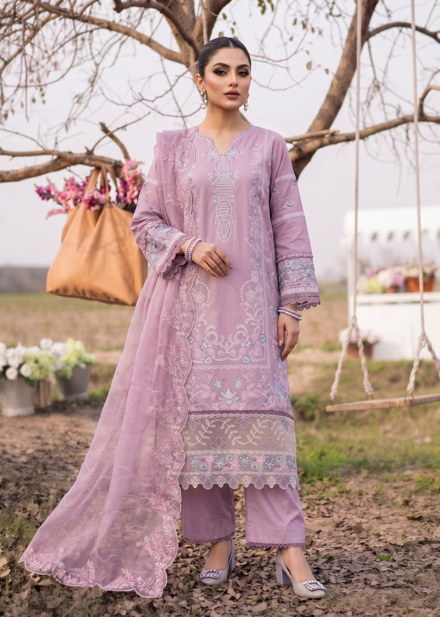 Ladies Embroidered Mauve Lawn Shalwar Kameez Online in UK USA Canada