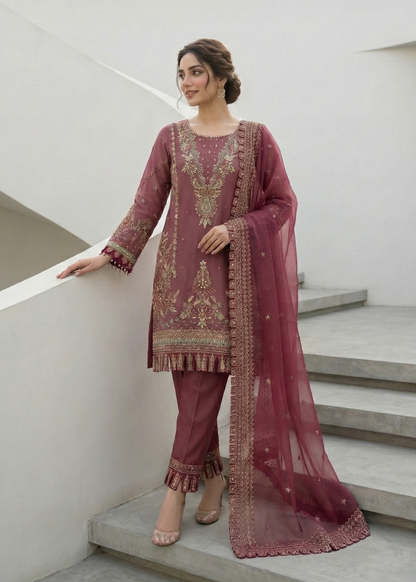 Ladies Embroidered Mauve Pink Shalwar Kameez Online in UK USA Canada
