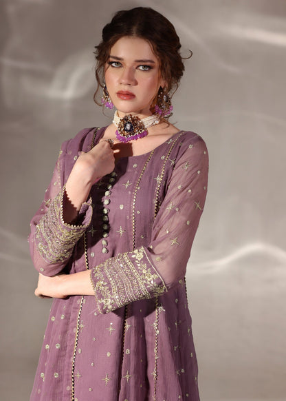 Ladies Embroidered Mauve Pishwas Partywear Suit Online in UK USA Canada