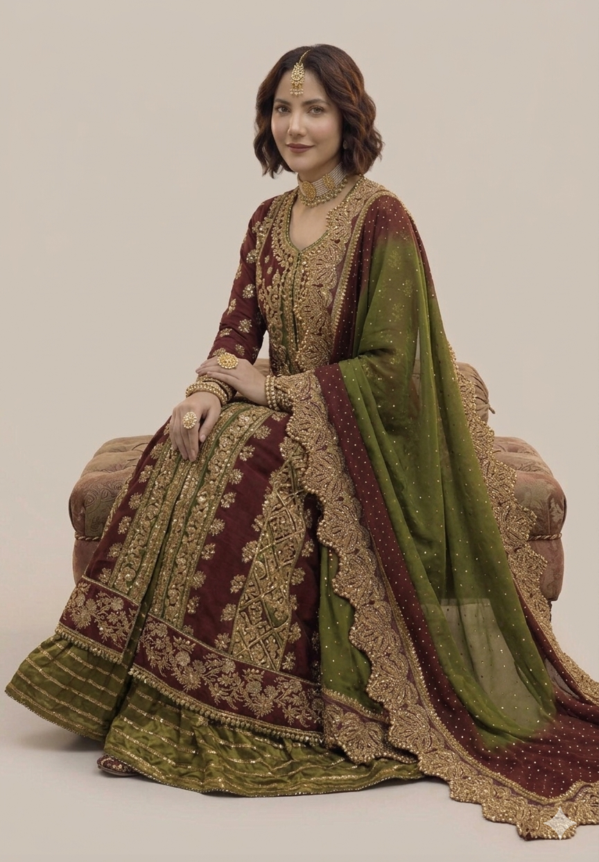 Ladies Embroidered Mehendi Chiffon Salwar Kameez Online in UK USA Canada