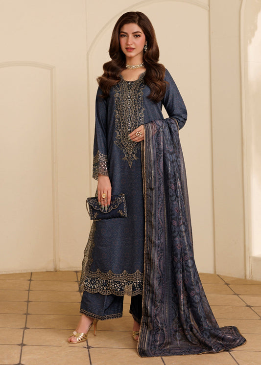 Ladies Embroidered Midnight Blue Khaddar Salwar Suit Online in UK USA Canada