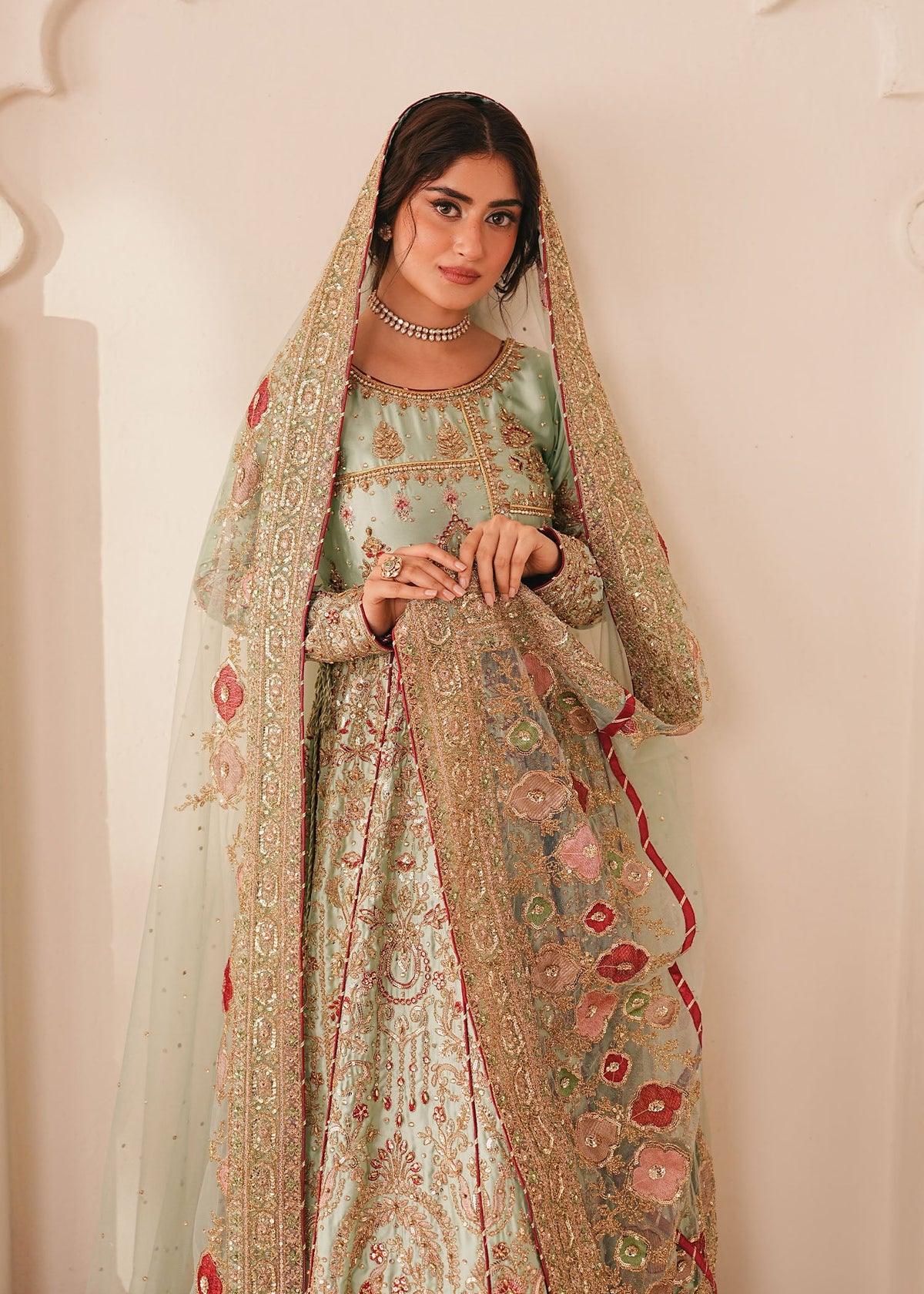 Ladies Embroidered Mint Green Anarkali Suit Online in UK USA Canada