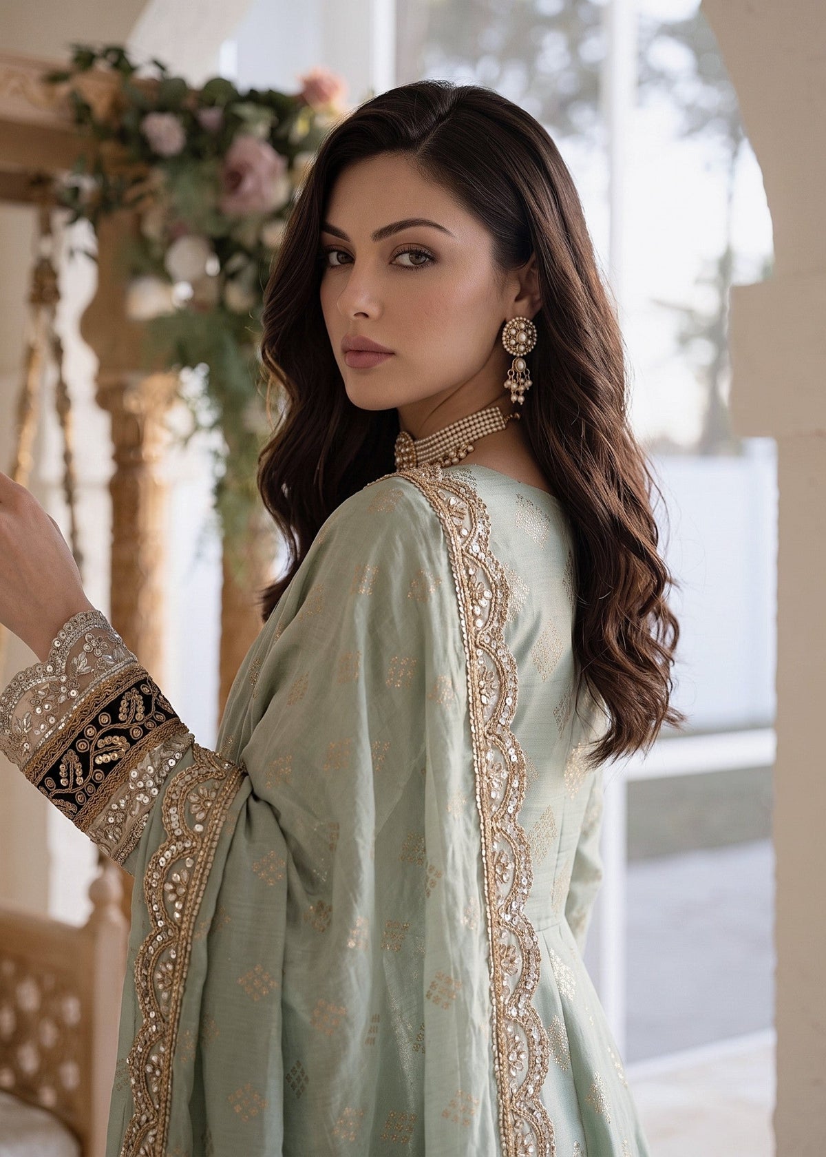Ladies Embroidered Mint Green Cotton Masuri Shalwar Kameez Online in UK USA Canada