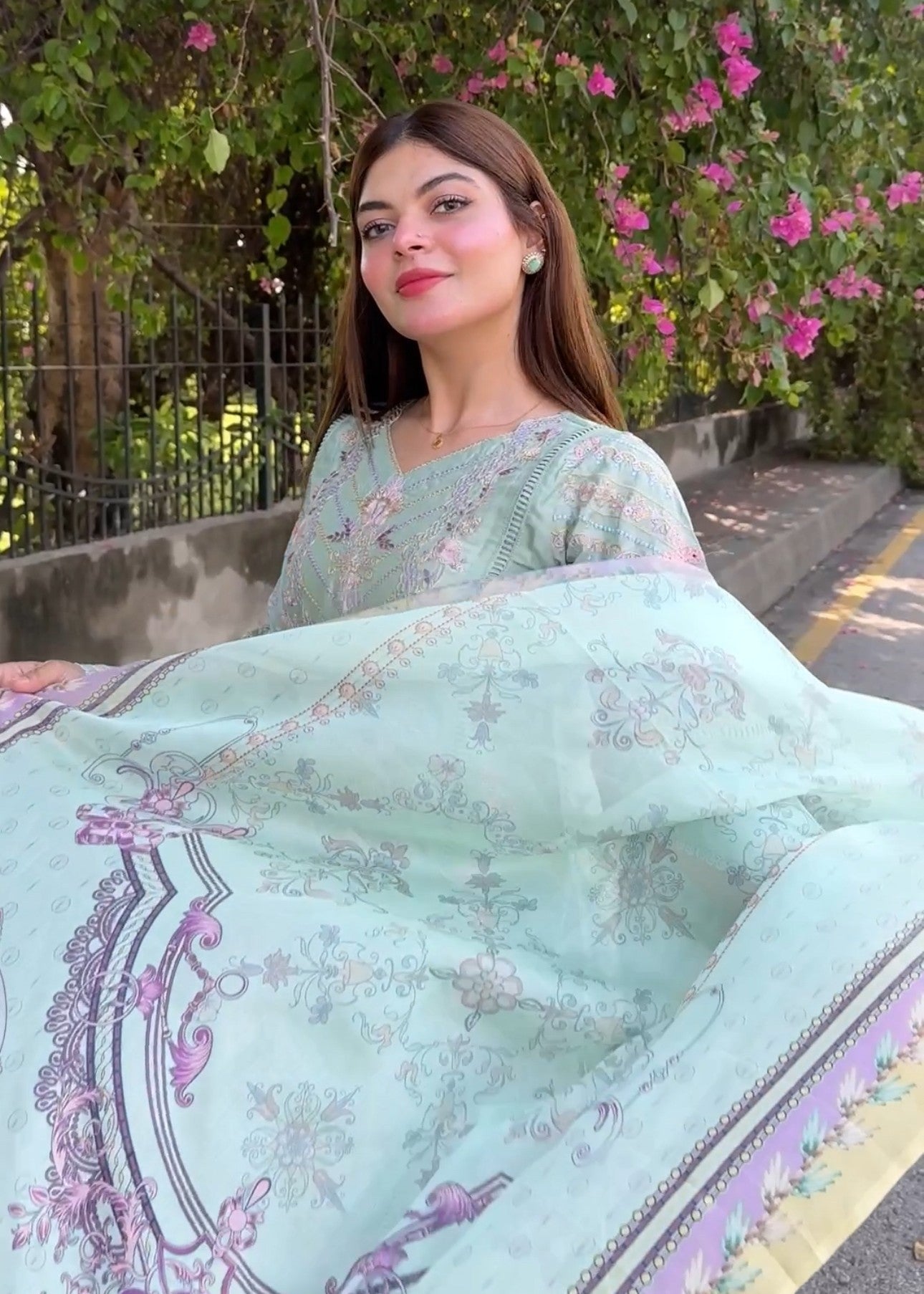 Ladies Embroidered Mint Green Cotton Silk Shalwar Kameez Online in UK USA Canada