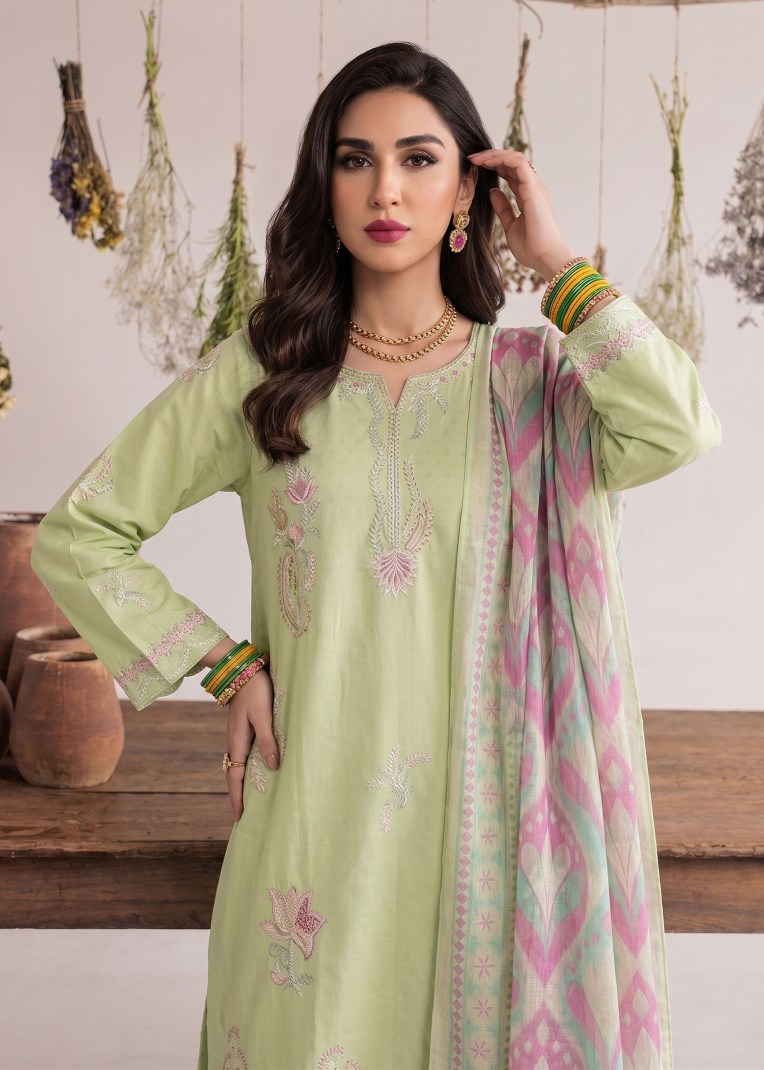 Ladies Embroidered Mint Green Lawn Suit Online in UK USA Canada