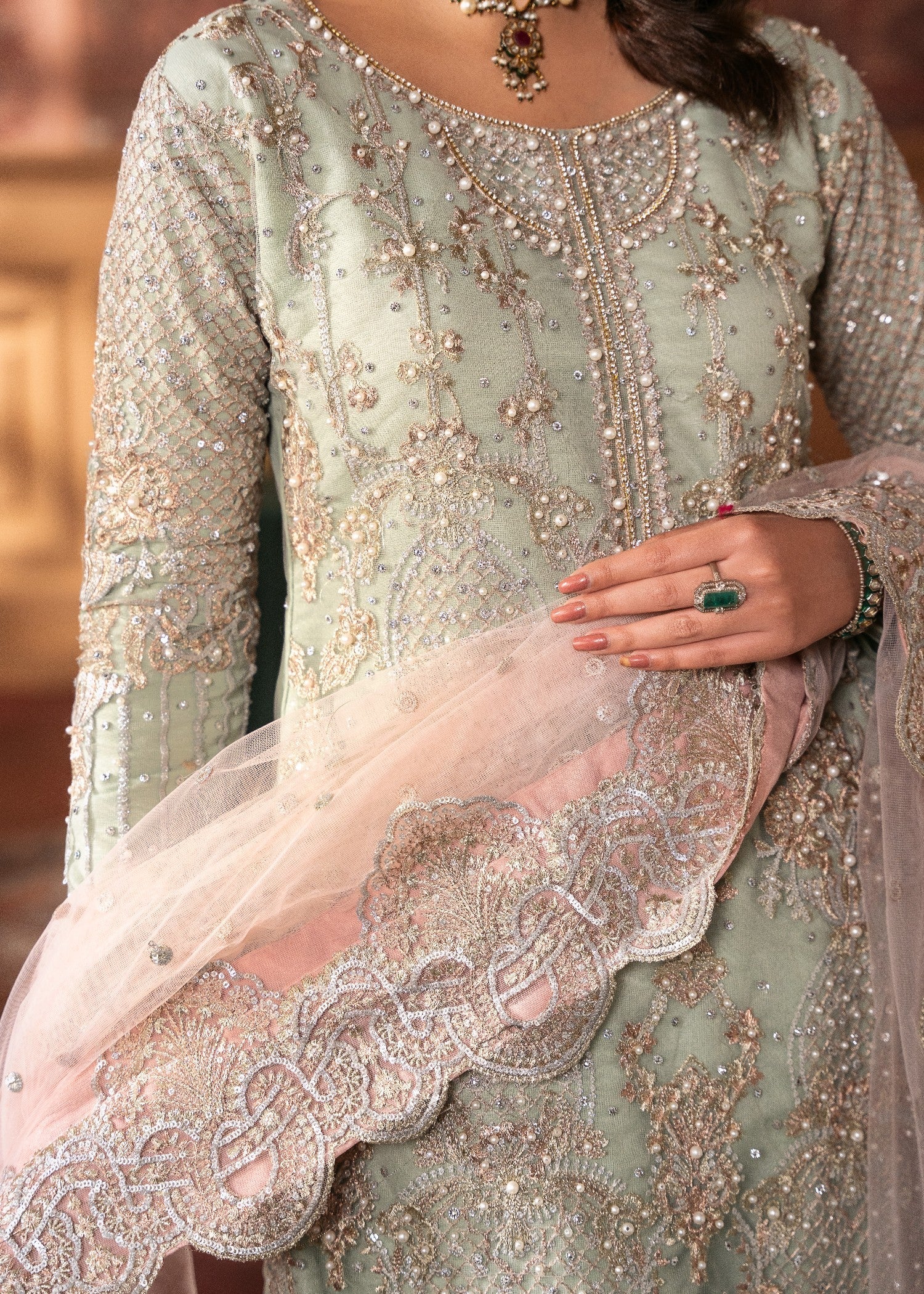 Ladies Embroidered Mint Green Net Shalwar Kameez Online in UK USA Canada