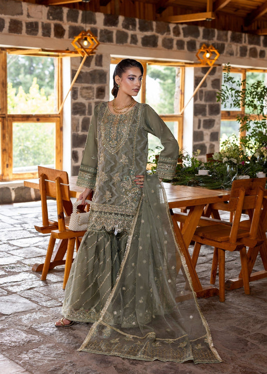 Ladies Embroidered Mint Green Organza Salwar Kameez Online in UK USA Canada