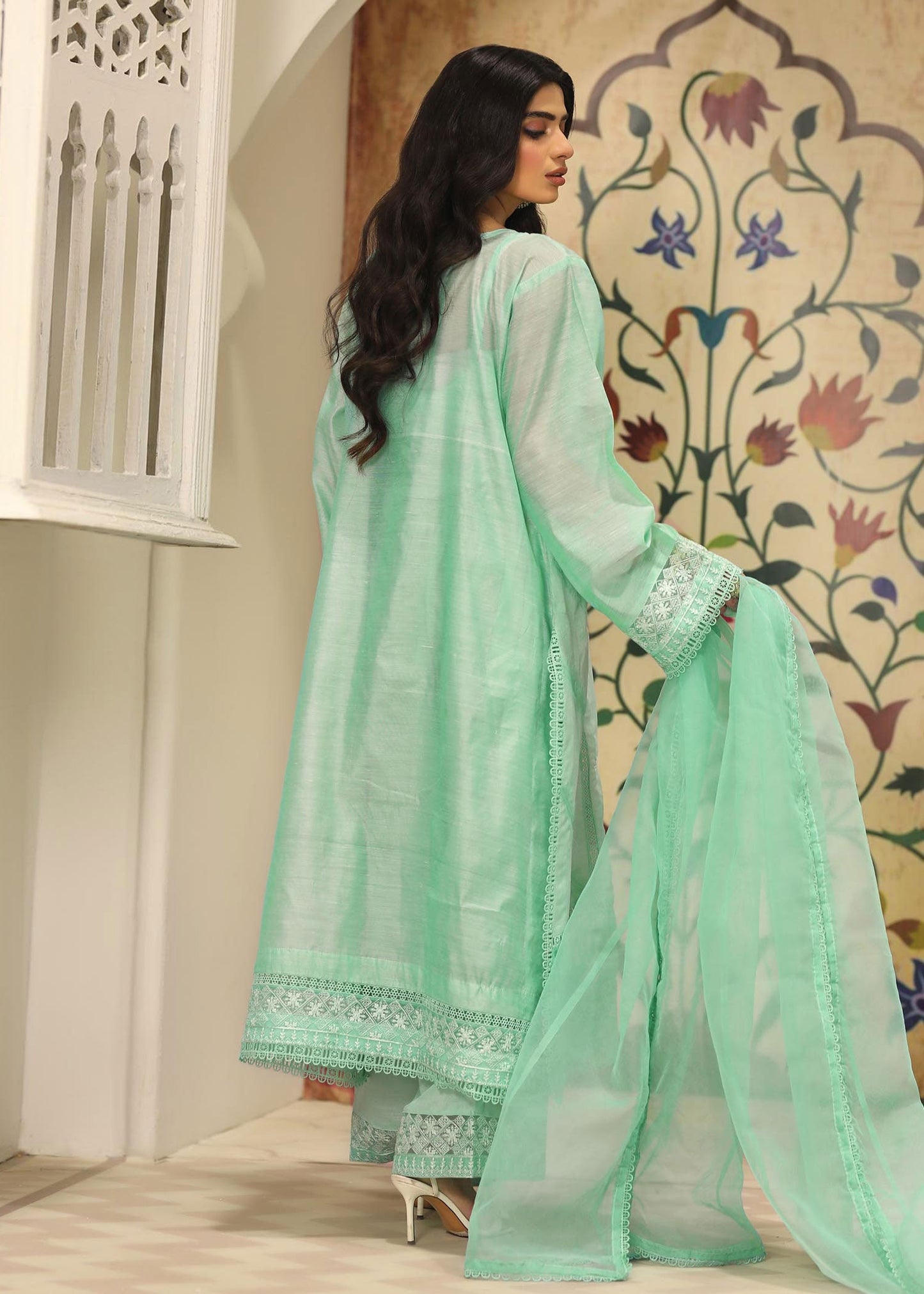 Ladies Embroidered Mint Green Shalwar Kameez Online in UK USA Canada