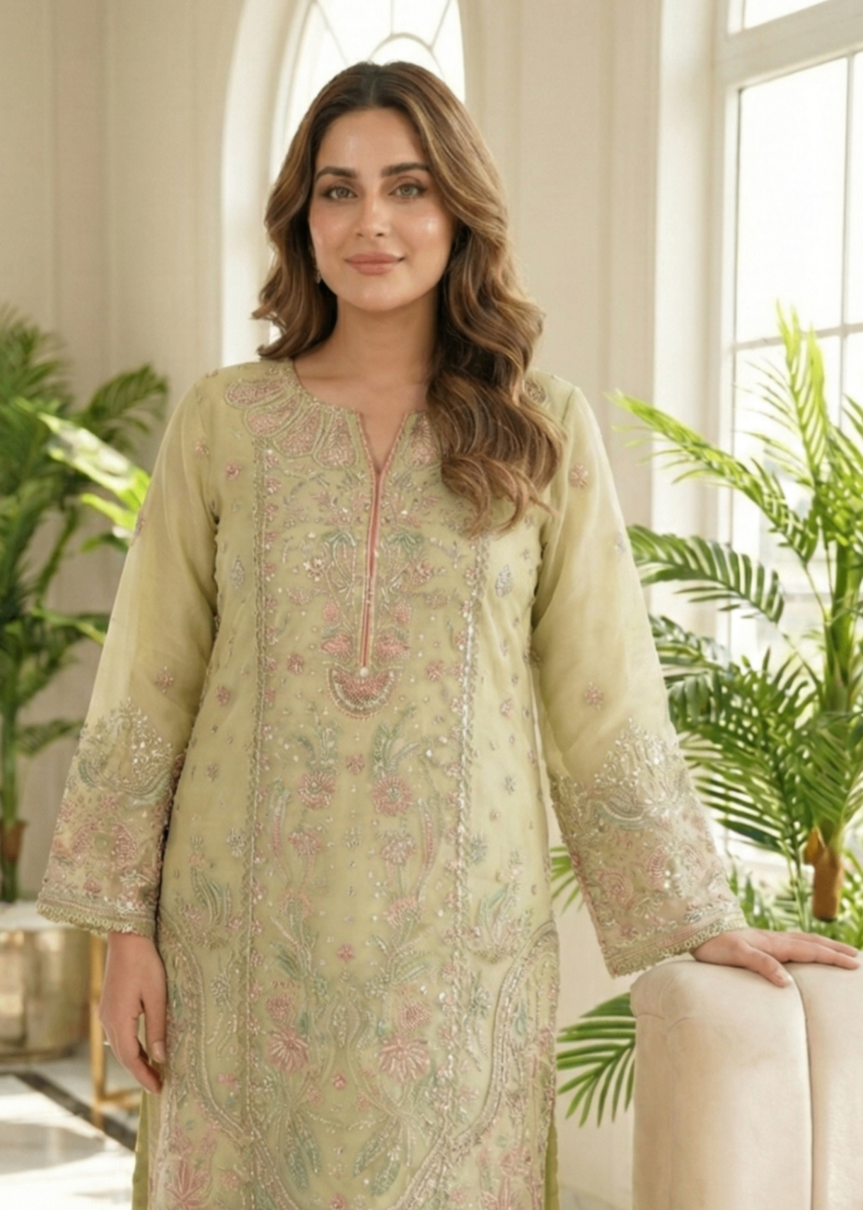 Ladies Embroidered Mint Green Straight Kurta Suit Online in UK USA Canada