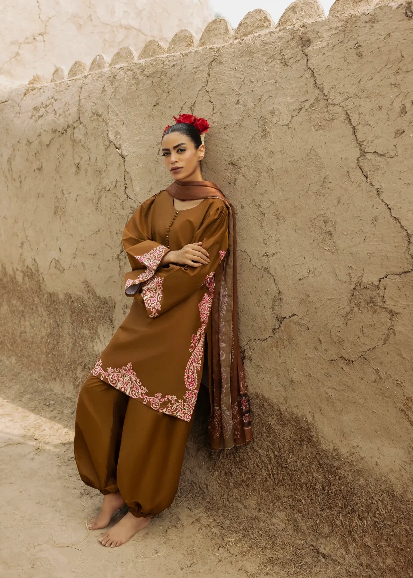 Ladies Embroidered Mocha Brown Shalwar Kameez Online in UK USA Canada