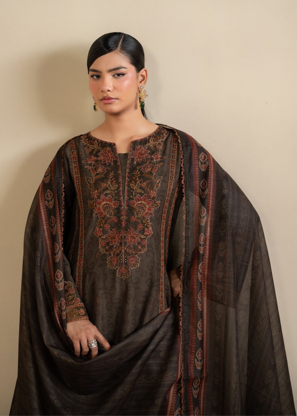 Ladies Embroidered Mocha Brown Shalwar Kameez Online in UK USA Canada