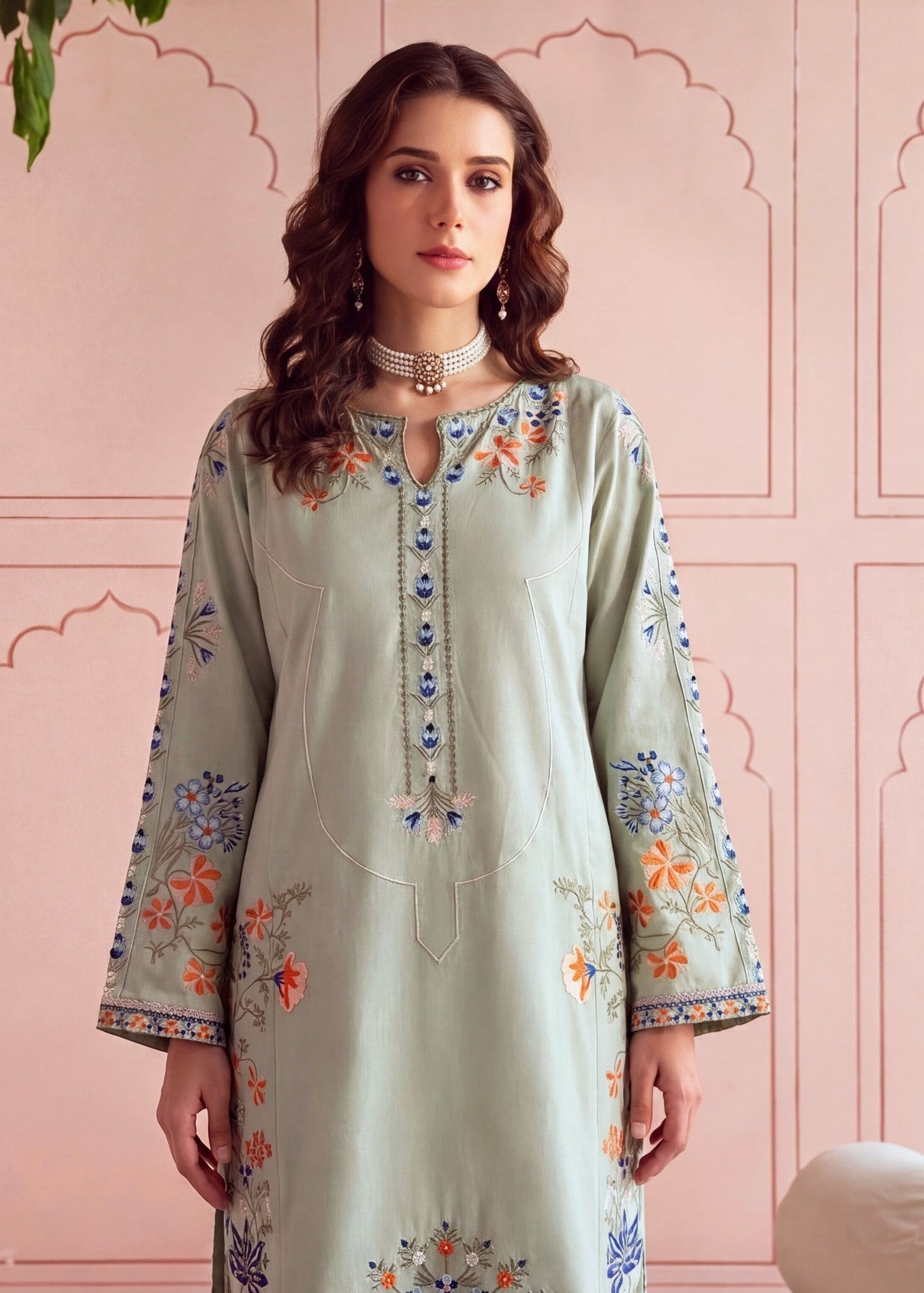 Ladies Embroidered Moss Green Shalwar Kameez Online in UK USA Canada
