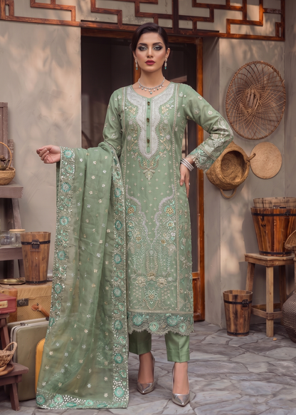 Ladies Embroidered Moss Green Shalwar Kameez Online in UK USA Canada
