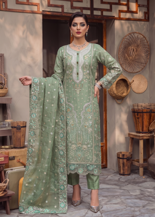 Ladies Embroidered Moss Green Shalwar Kameez Online in UK USA Canada