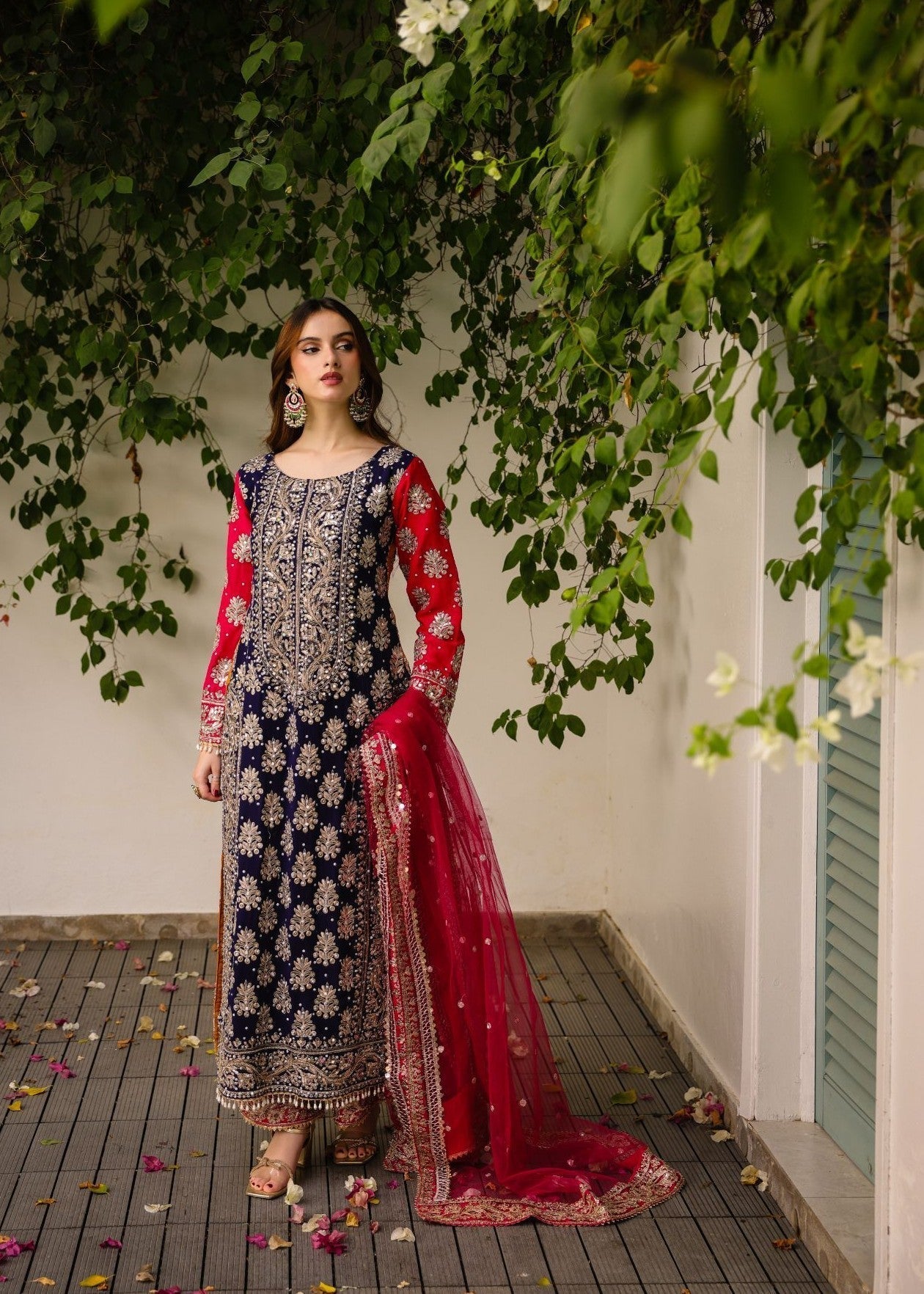 Ladies Embroidered Multi Color Chiffon Suit Online in UK USA Canada