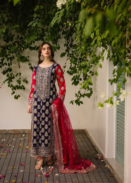 Ladies Embroidered Multi Color Chiffon Suit Online in UK USA Canada