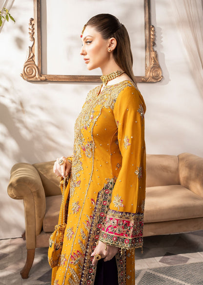 Ladies Embroidered Mustard Chiffon Shalwar Kameez Online in UK USA Canada